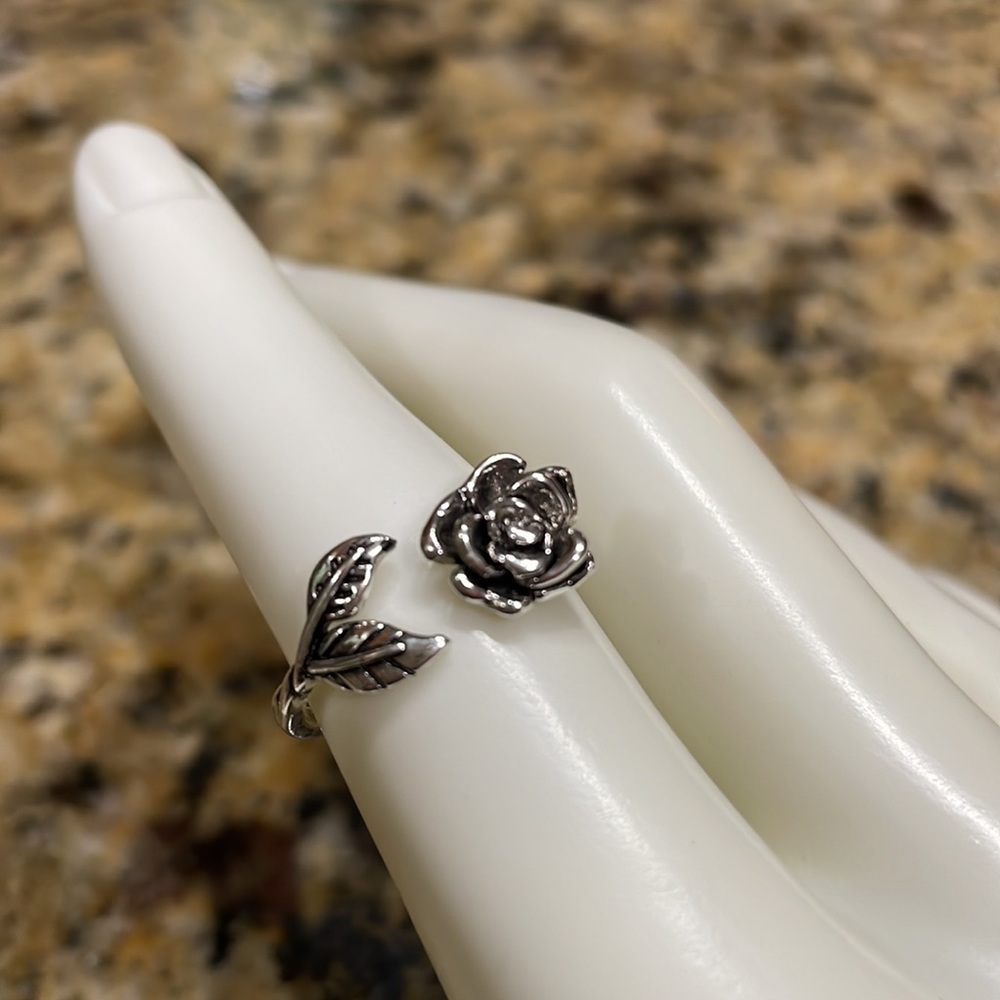Silver Rose Flower Adjustable Ring - image 6